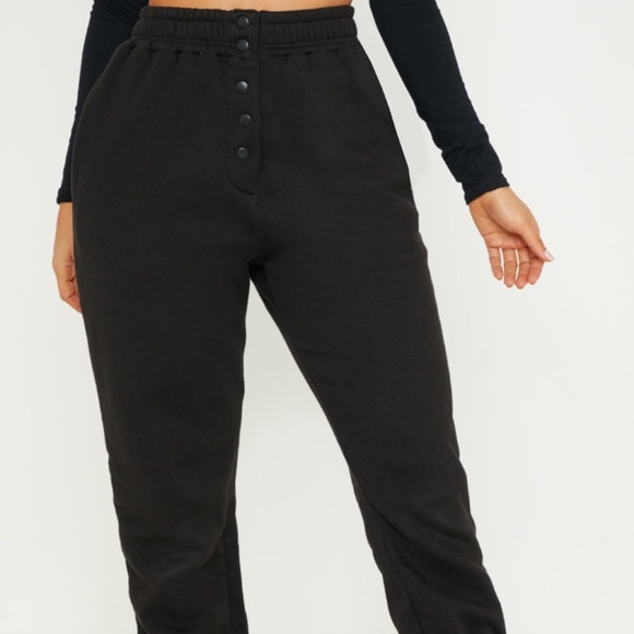 Pretty Little Thing Black Popper Front Jogger - Picture 1 of 5